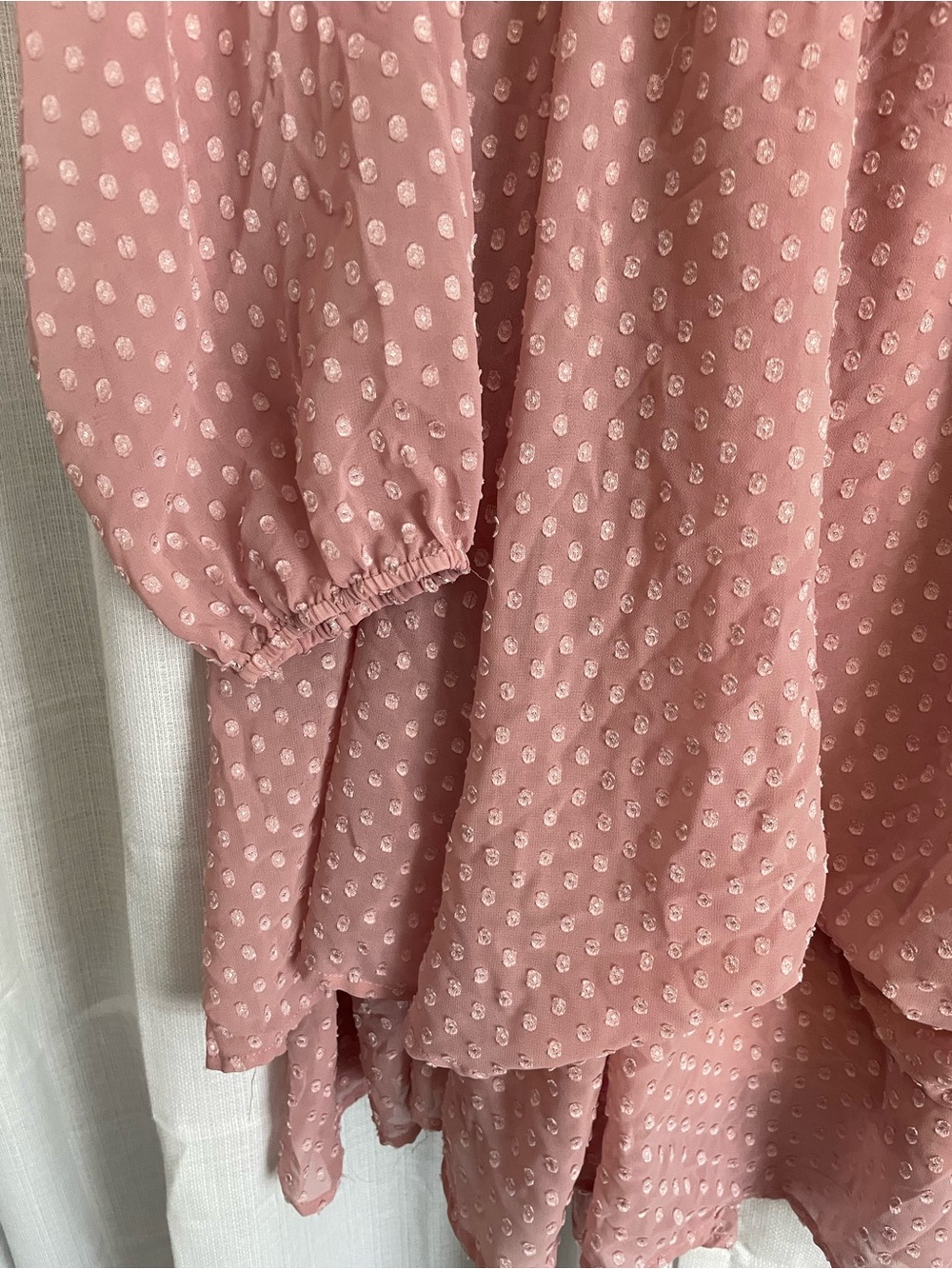 torrid Dusty Rose Polka Dot Tiered Long-Sleeve Dress - Picture 4 of 6